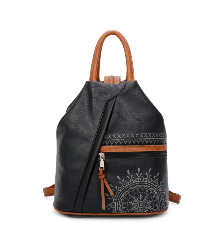 T11149 - Mochila con cremallera frontal y bordado de mandala