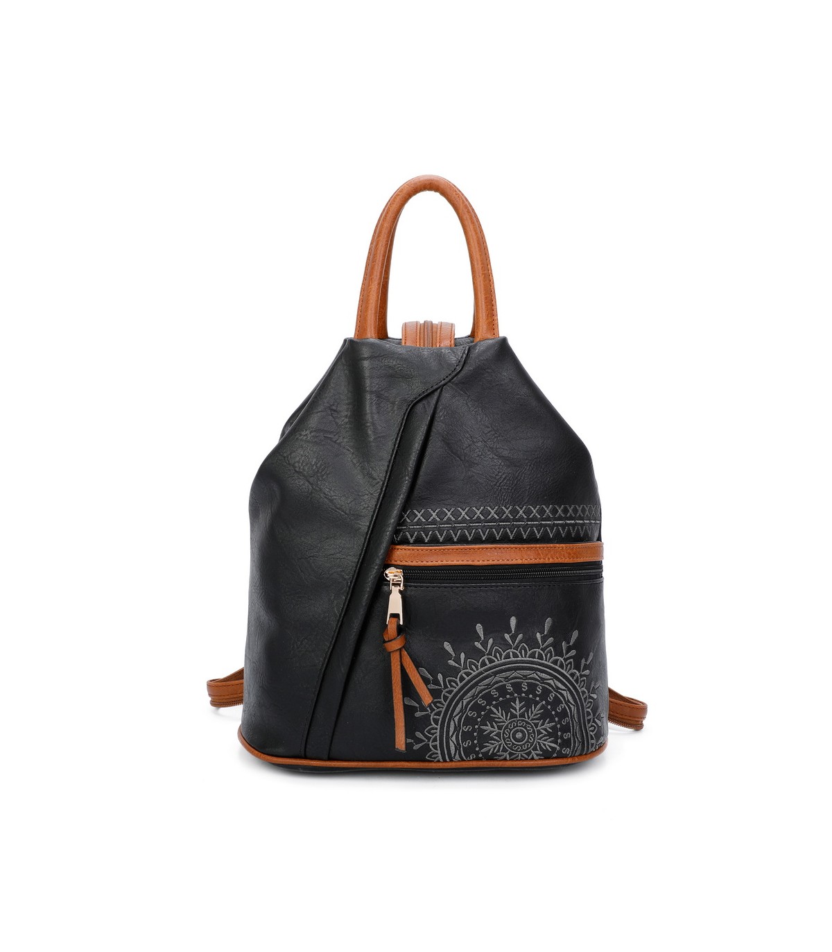 T11149 - Mochila con cremallera frontal y bordado de mandala