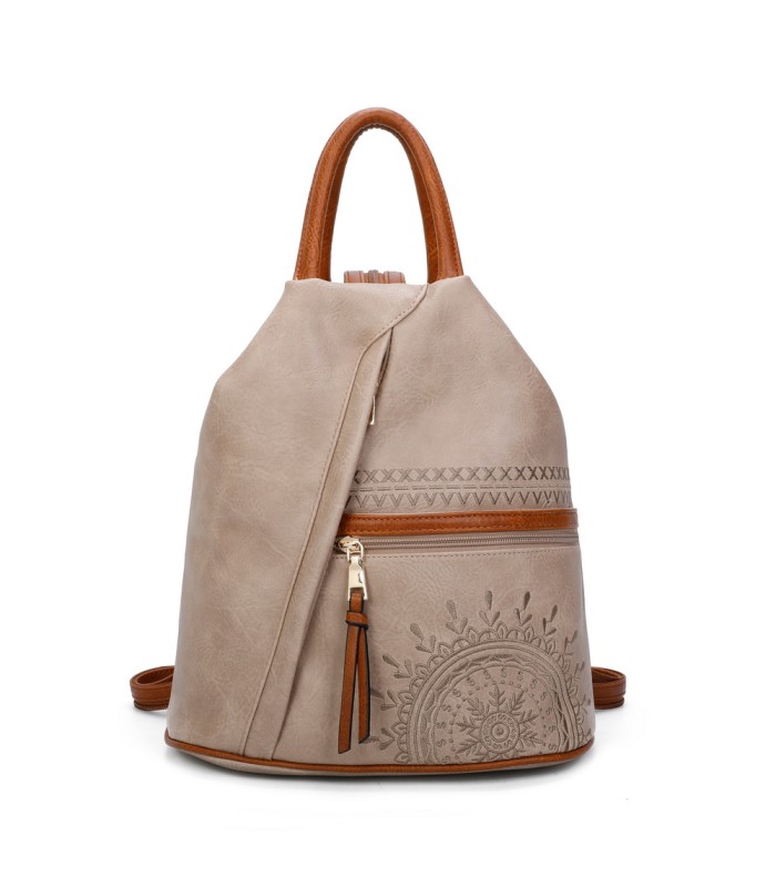 T11149 - Mochila con cremallera frontal y bordado de mandala