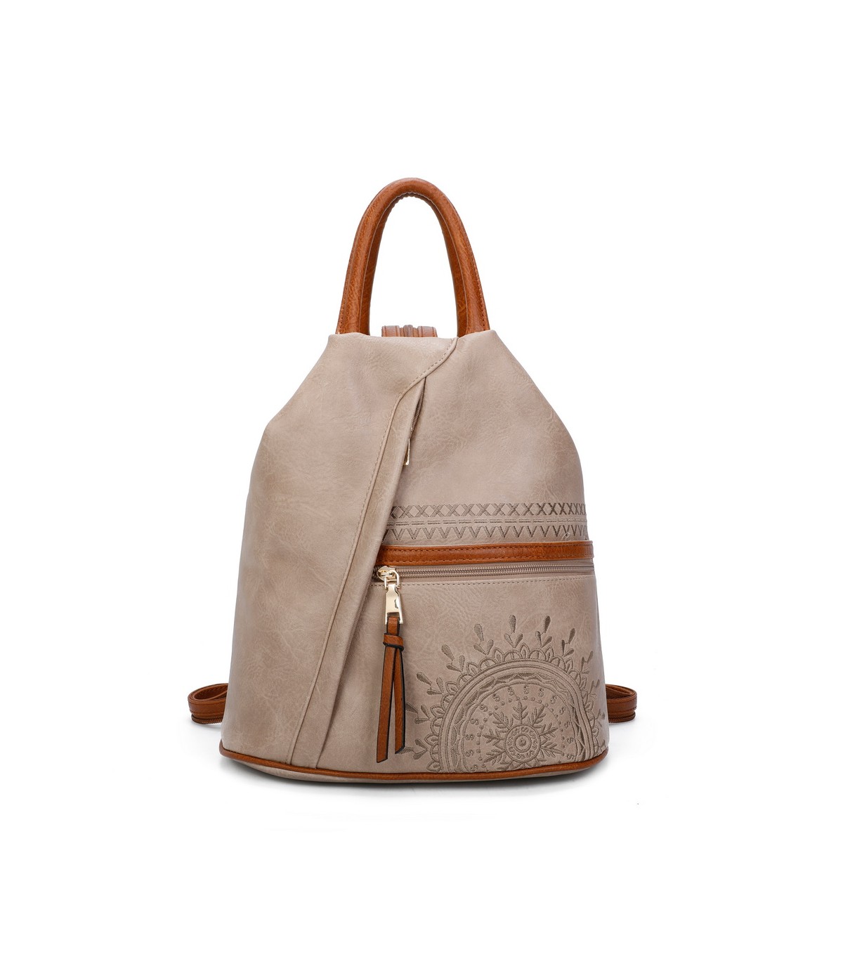 T11149 - Mochila con cremallera frontal y bordado de mandala