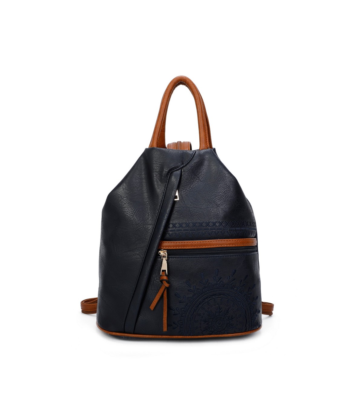 T11149 - Mochila con cremallera frontal y bordado de mandala