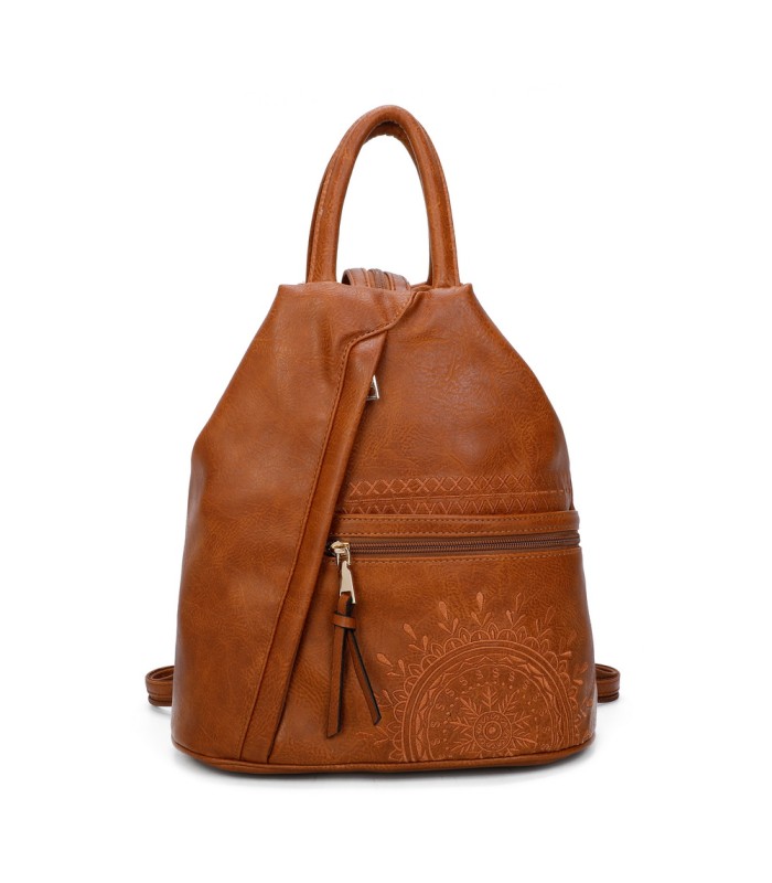T11149 - Mochila con cremallera frontal y bordado de mandala
