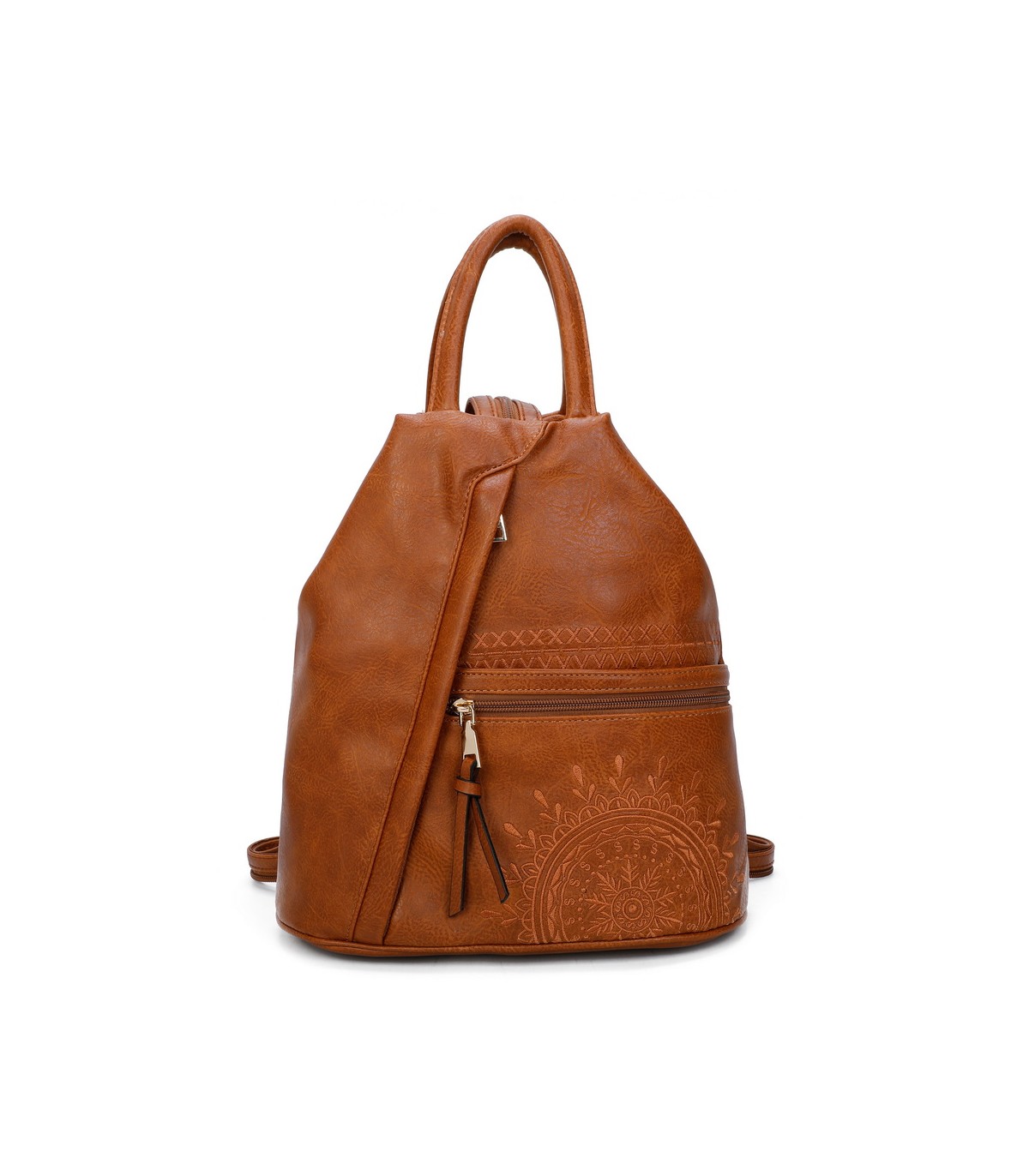 T11149 - Mochila con cremallera frontal y bordado de mandala
