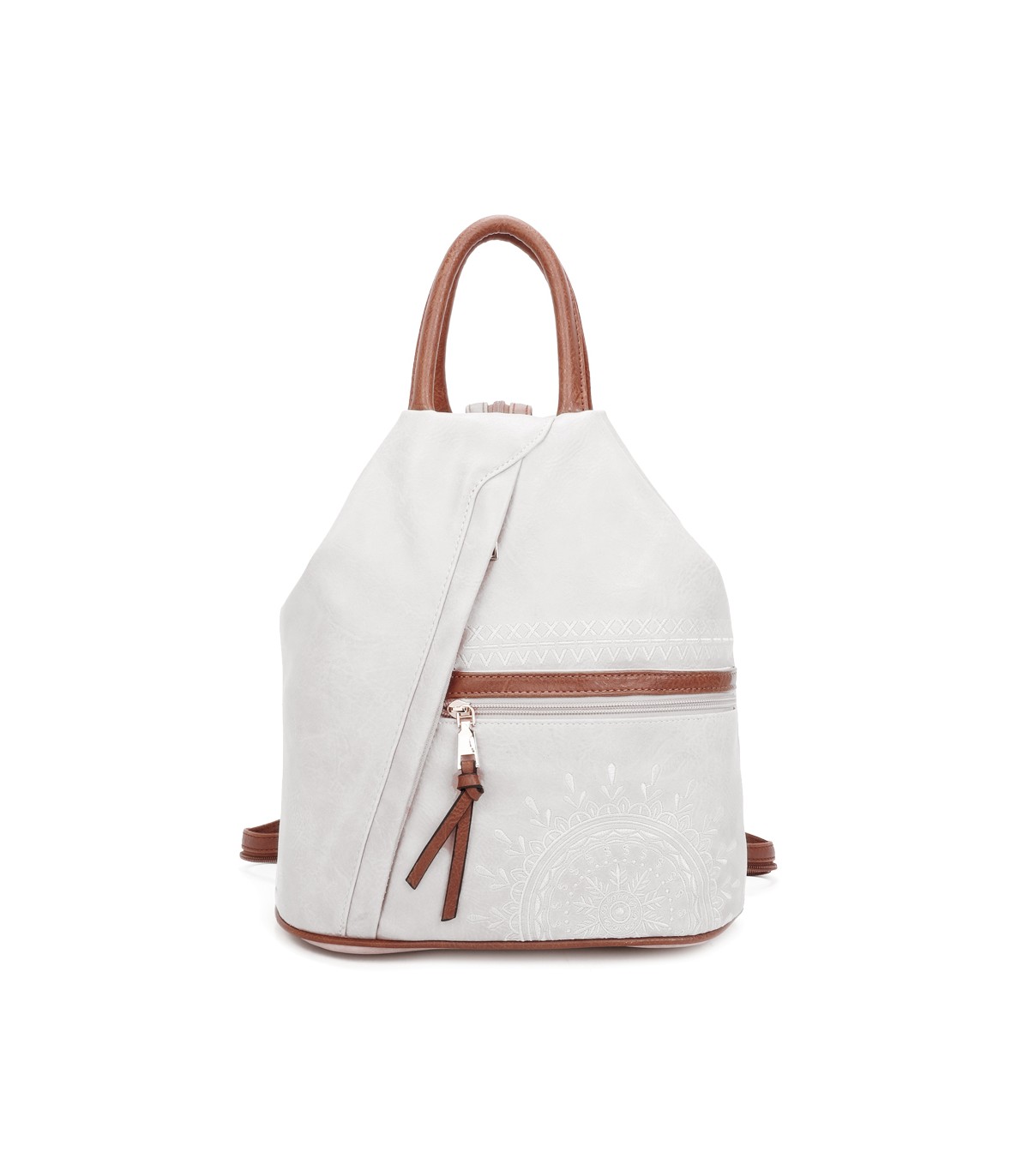 T11149 - Mochila con cremallera frontal y bordado de mandala