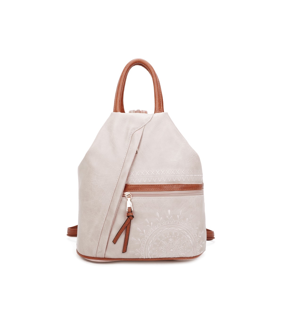 T11149 - Mochila con cremallera frontal y bordado de mandala