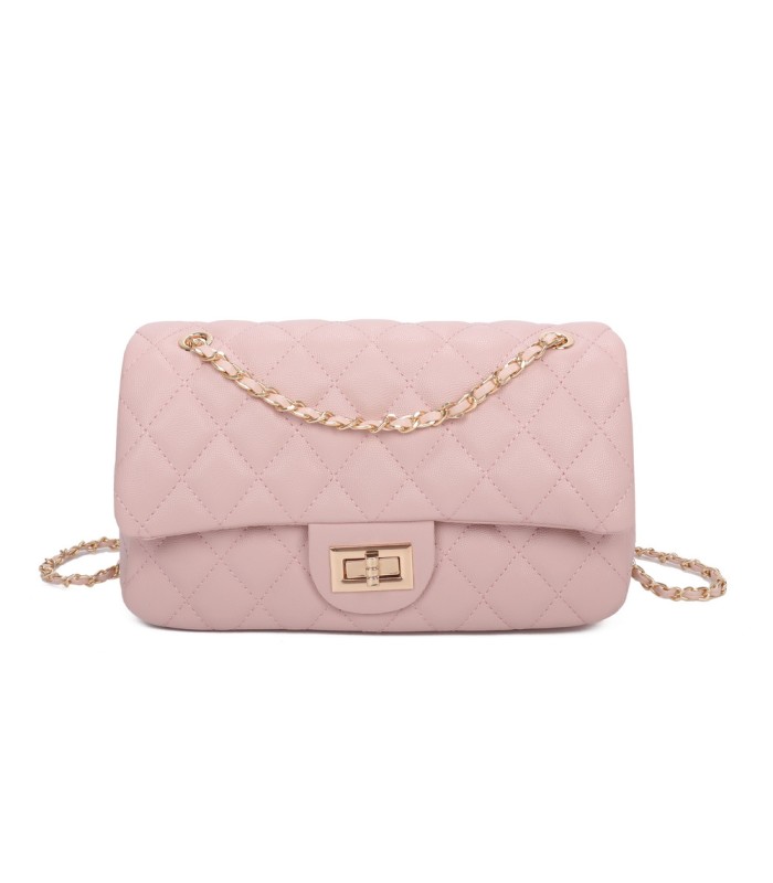 T11505 - Bolso rectangular con bandolera y asa de cadena cierre de pestillo