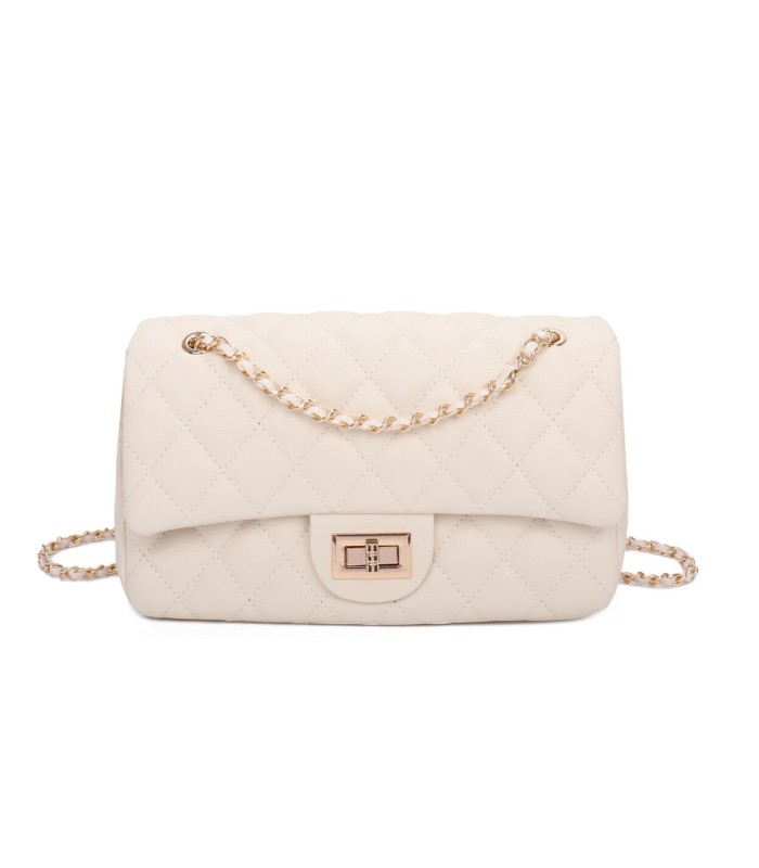 T11505 - Bolso rectangular con bandolera y asa de cadena cierre de pestillo