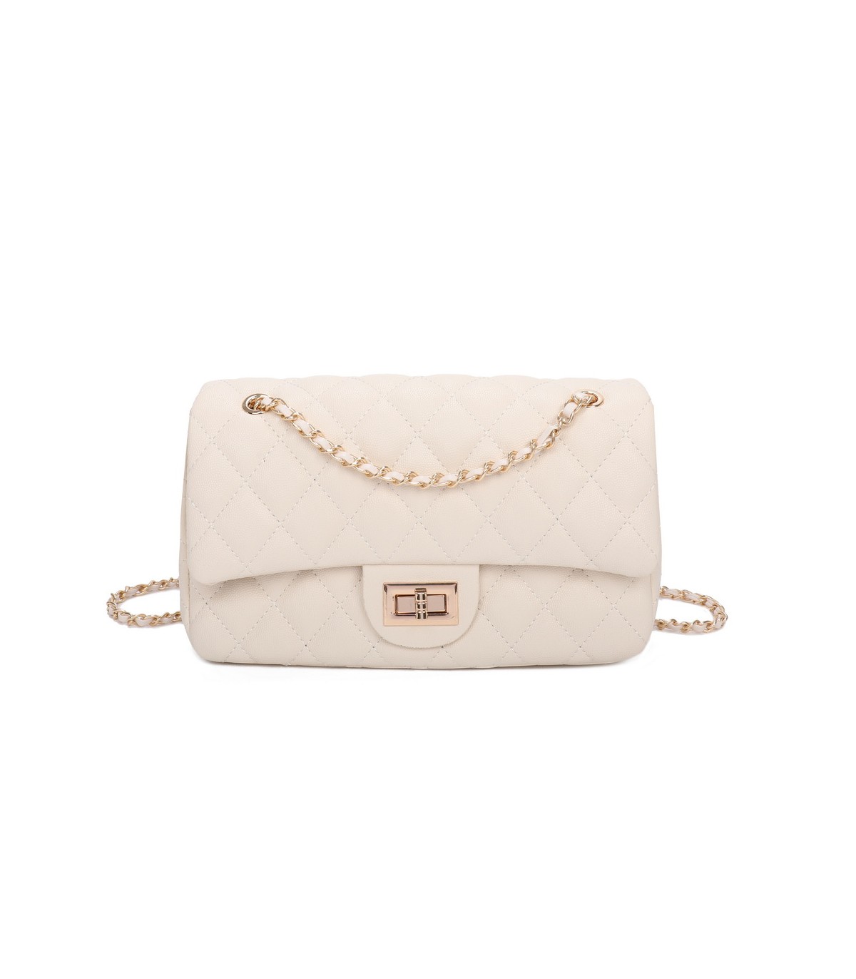 T11505 - Bolso rectangular con bandolera y asa de cadena cierre de pestillo