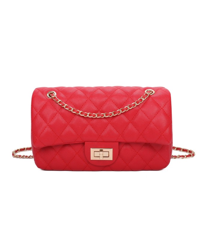 T11505 - Bolso rectangular con bandolera y asa de cadena cierre de pestillo