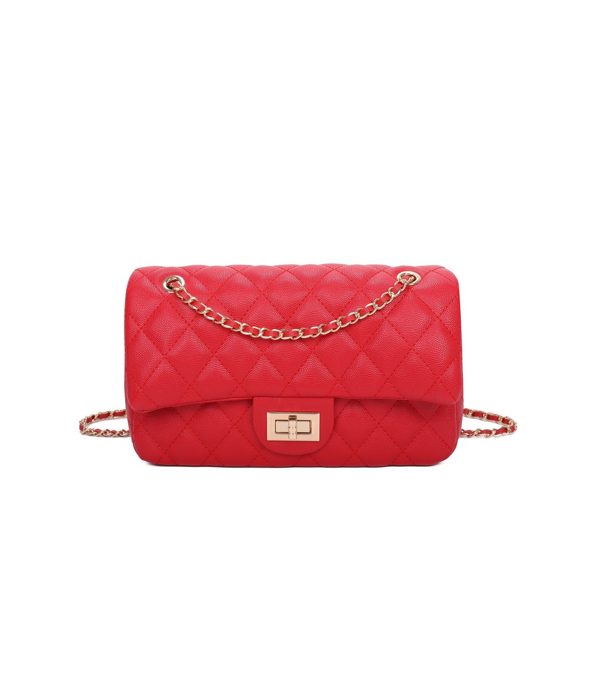 T11505 - Bolso rectangular con bandolera y asa de cadena cierre de pestillo