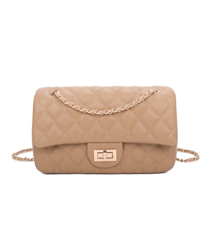 T11505 - Bolso rectangular con bandolera y asa de cadena cierre de pestillo