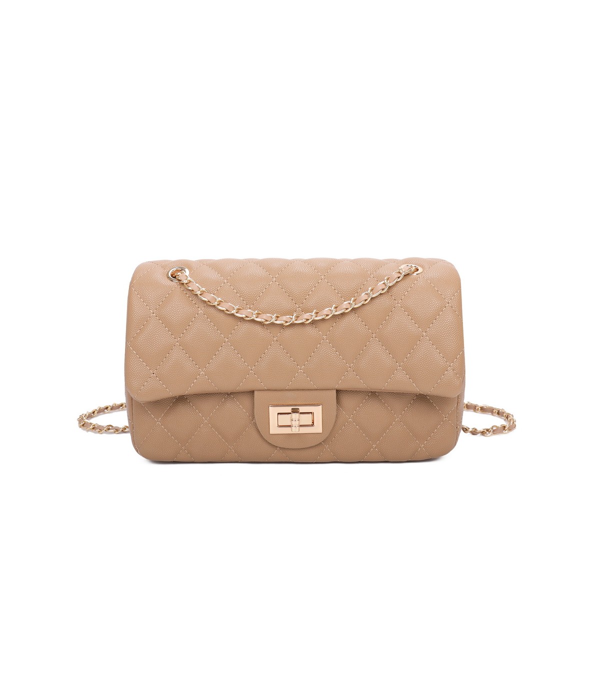 T11505 - Bolso rectangular con bandolera y asa de cadena cierre de pestillo