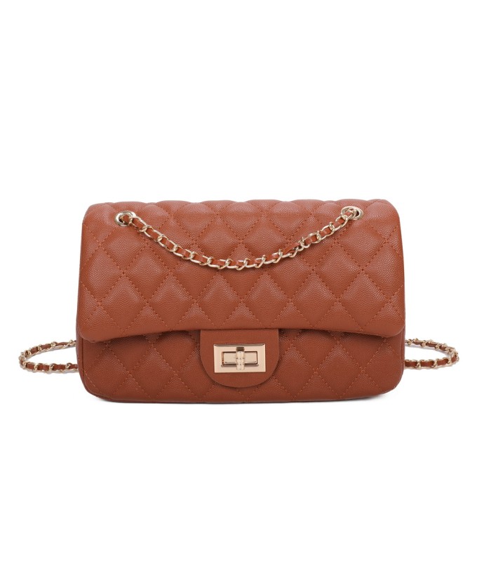 T11505 - Bolso rectangular con bandolera y asa de cadena cierre de pestillo