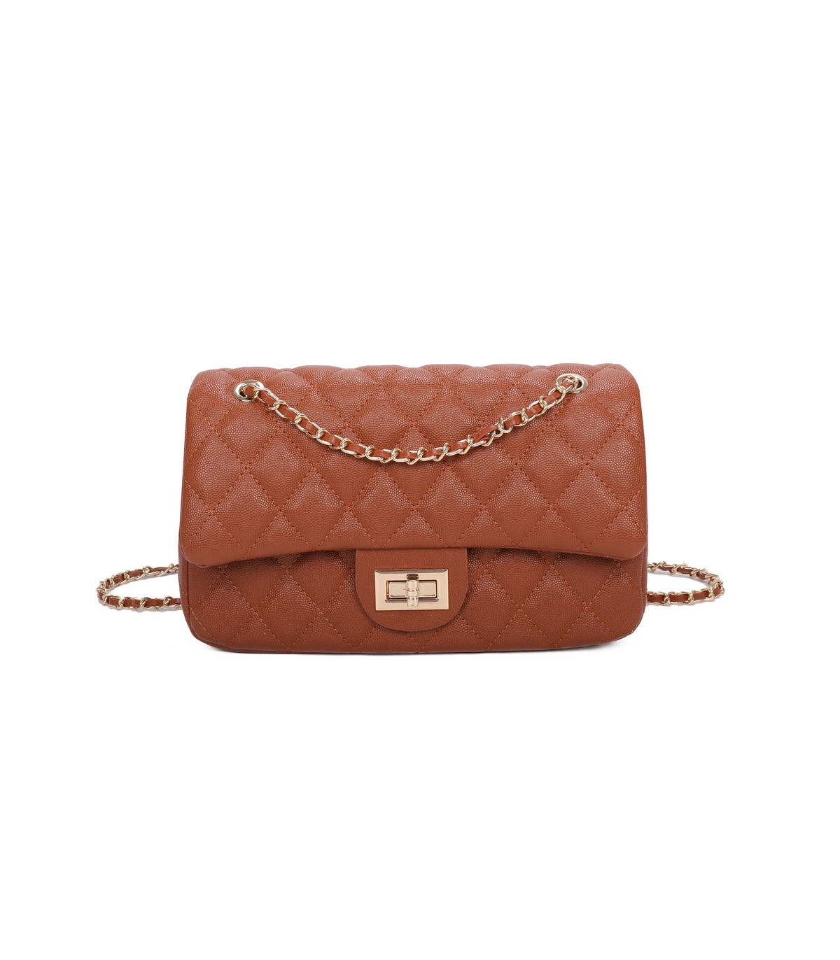 T11505 - Bolso rectangular con bandolera y asa de cadena cierre de pestillo