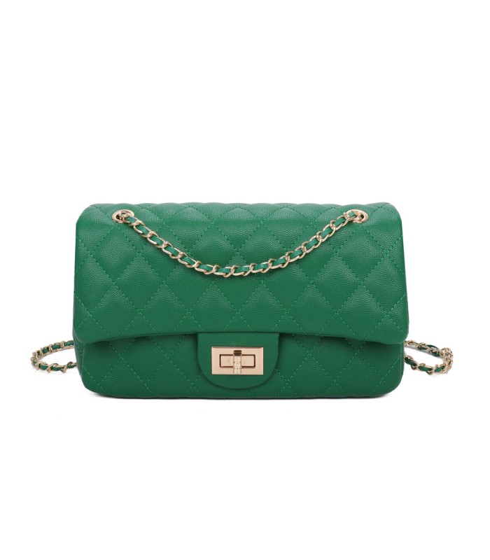 T11505 - Bolso rectangular con bandolera y asa de cadena cierre de pestillo