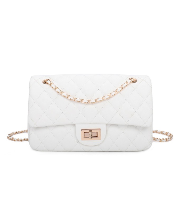 T11505 - Bolso rectangular con bandolera y asa de cadena cierre de pestillo