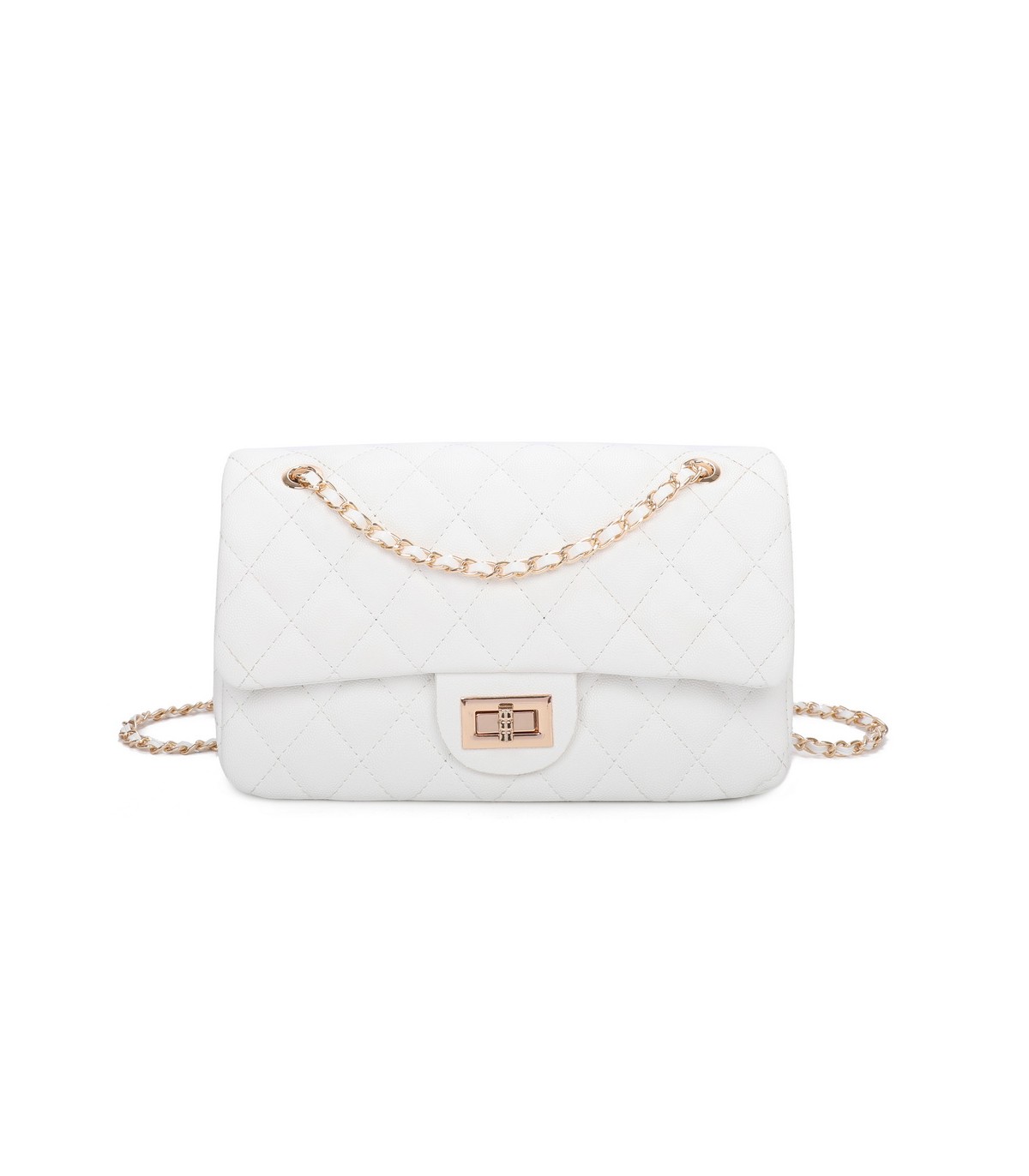 T11505 - Bolso rectangular con bandolera y asa de cadena cierre de pestillo