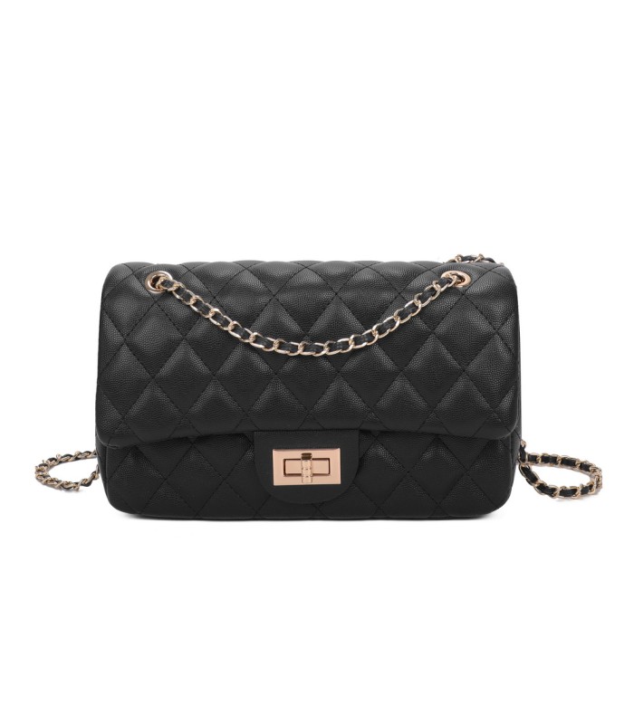 T11505 - Bolso rectangular con bandolera y asa de cadena cierre de pestillo