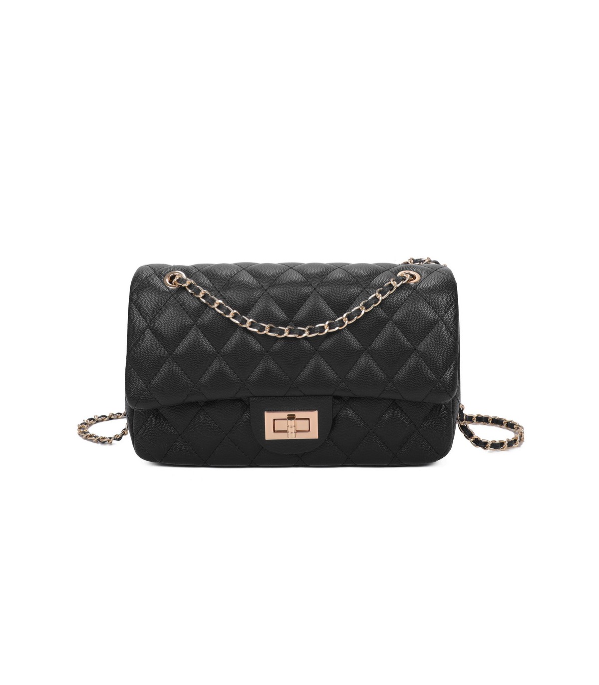 T11505 - Bolso rectangular con bandolera y asa de cadena cierre de pestillo