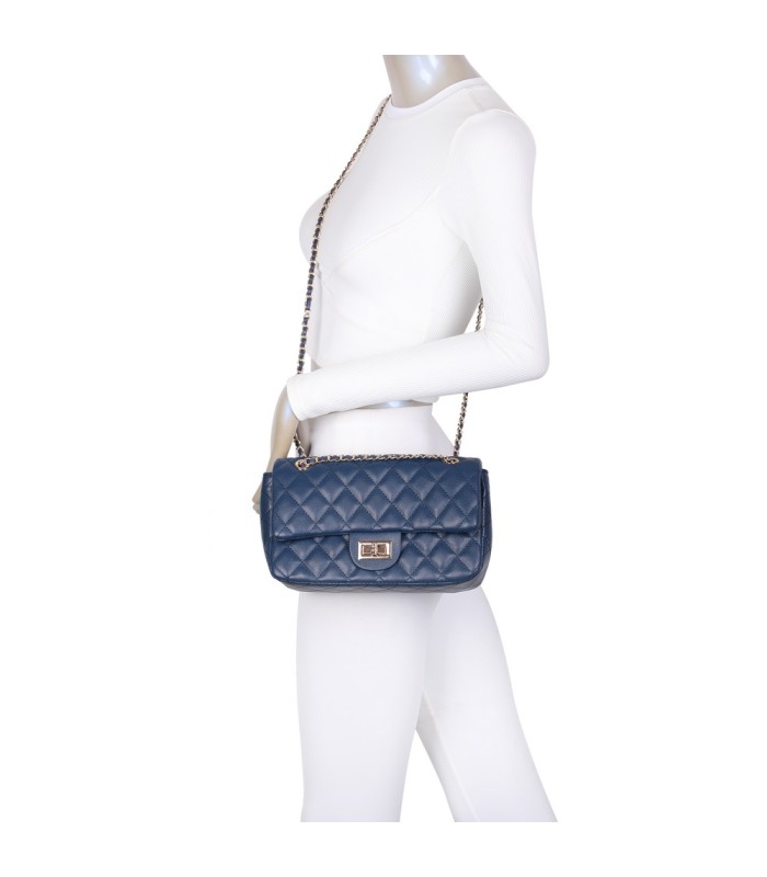 T11505 - Bolso rectangular con bandolera y asa de cadena cierre de pestillo