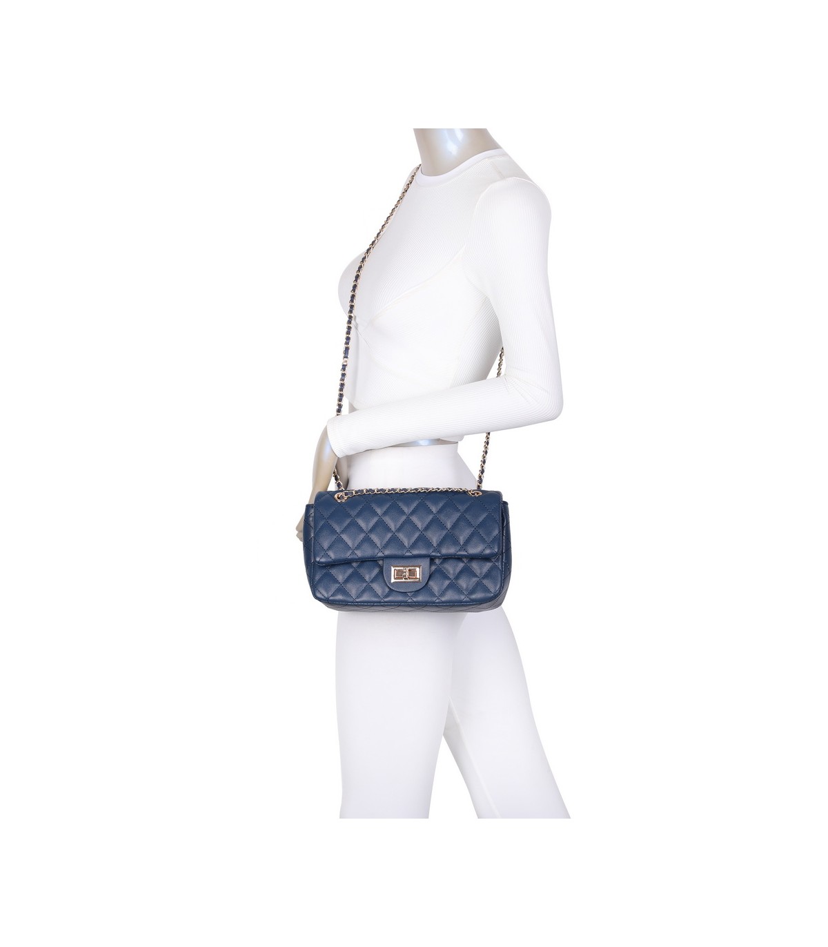 T11505 - Bolso rectangular con bandolera y asa de cadena cierre de pestillo