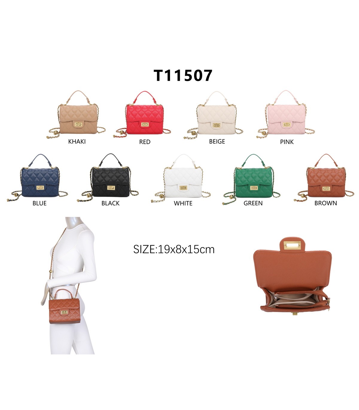 T11507 - Bolso con cierre de pestillo bandolera y asa de mano