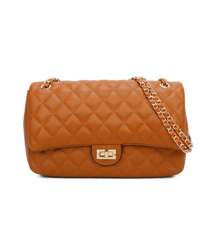 T11485 - Bolso bandolera y de hombro estilo baguette con cierre de pestillo y cadena dorada