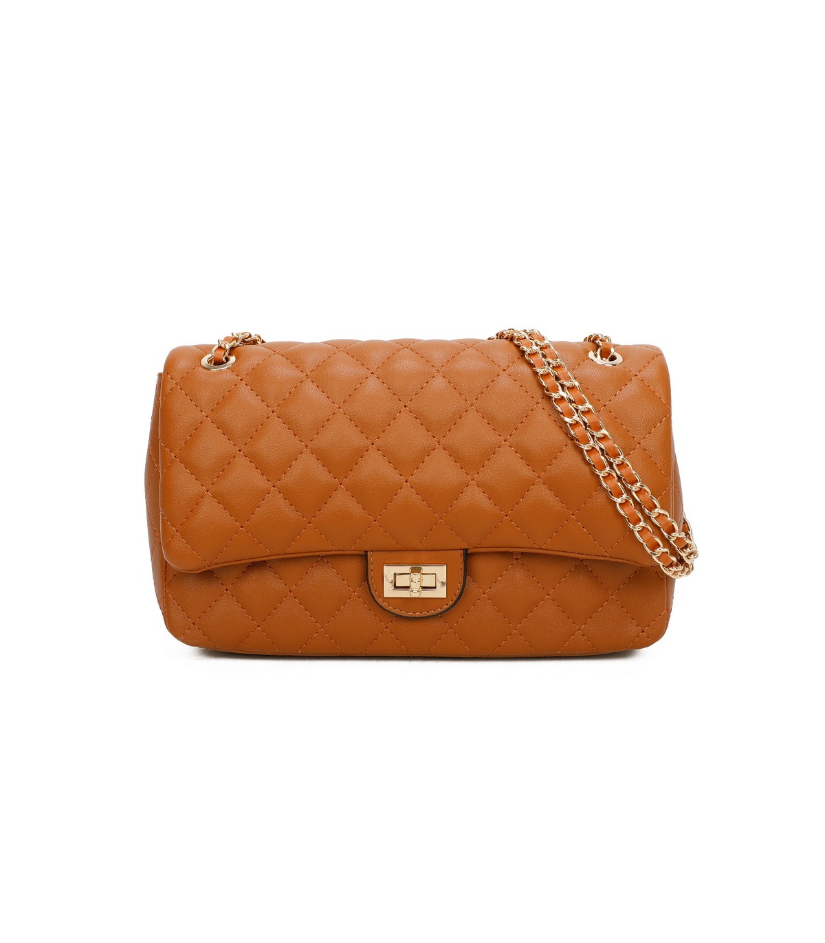 T11485 - Bolso bandolera y de hombro estilo baguette con cierre de pestillo y cadena dorada