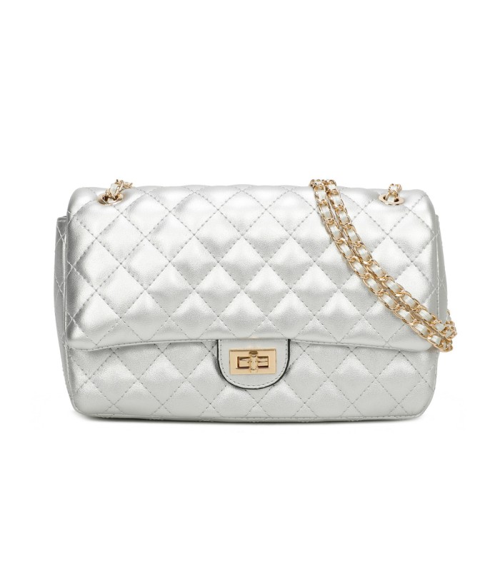 T11485 - Bolso bandolera y de hombro estilo baguette con cierre de pestillo y cadena dorada