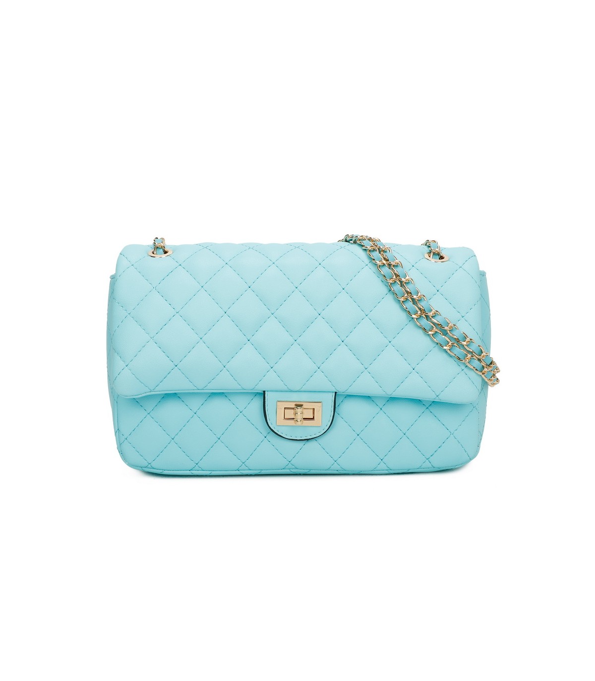 T11485 - Bolso bandolera y de hombro estilo baguette con cierre de pestillo y cadena dorada