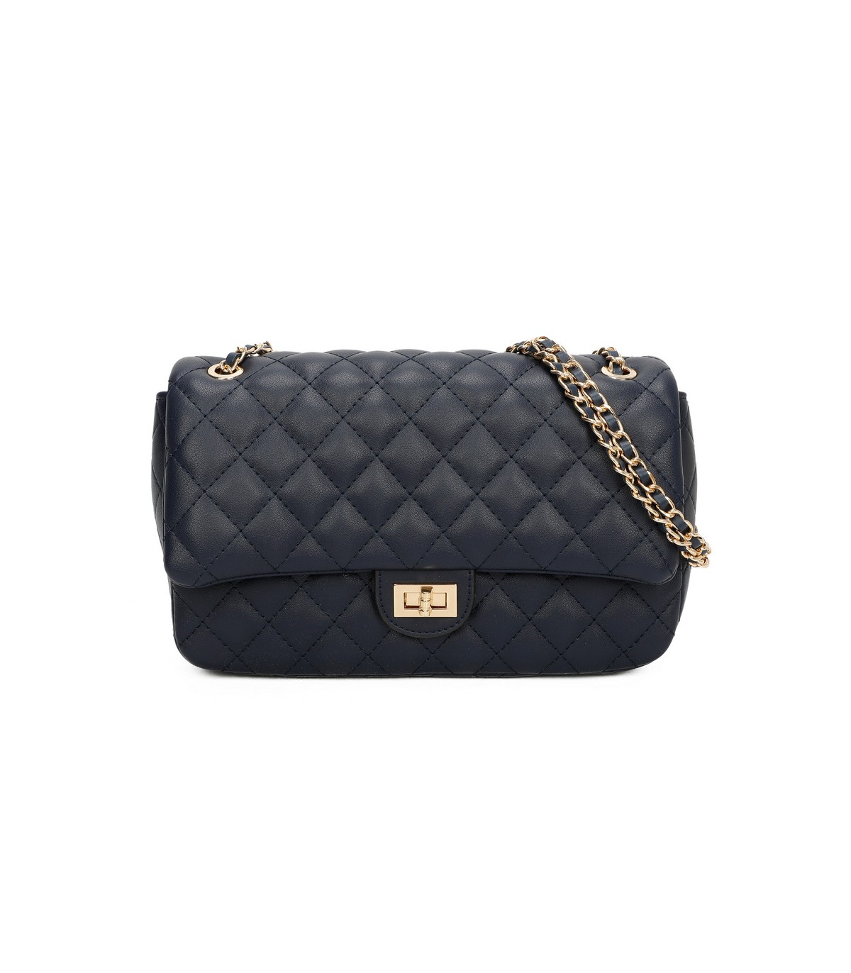 T11485 - Bolso bandolera y de hombro estilo baguette con cierre de pestillo y cadena dorada