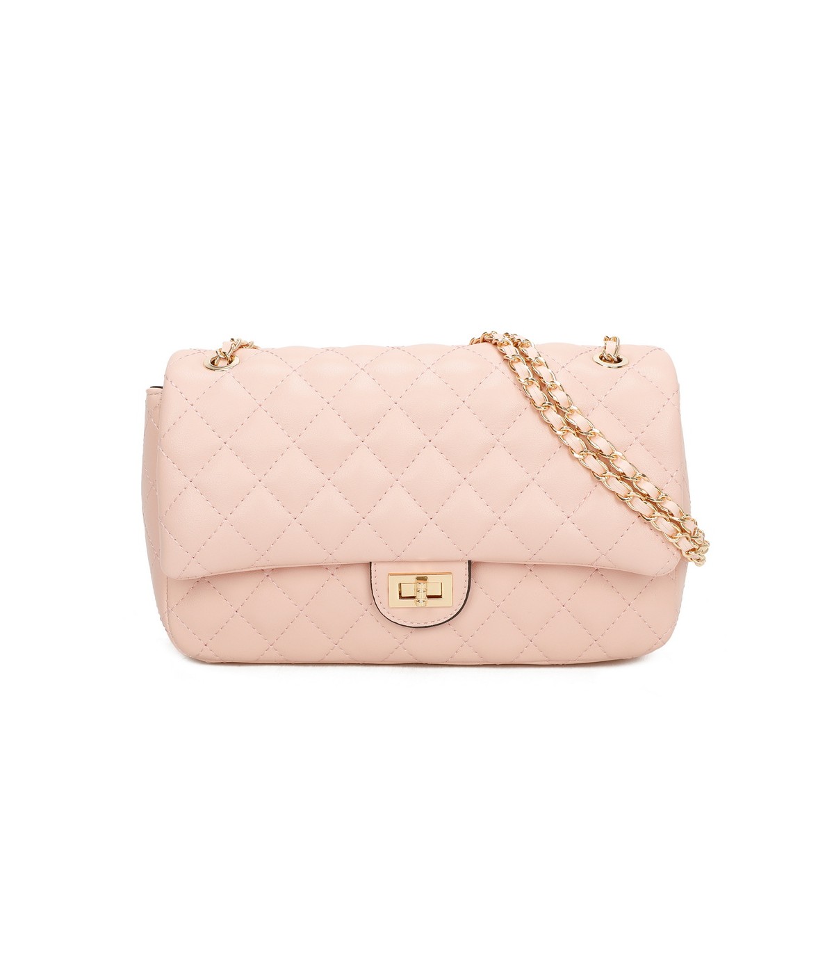 T11485 - Bolso bandolera y de hombro estilo baguette con cierre de pestillo y cadena dorada