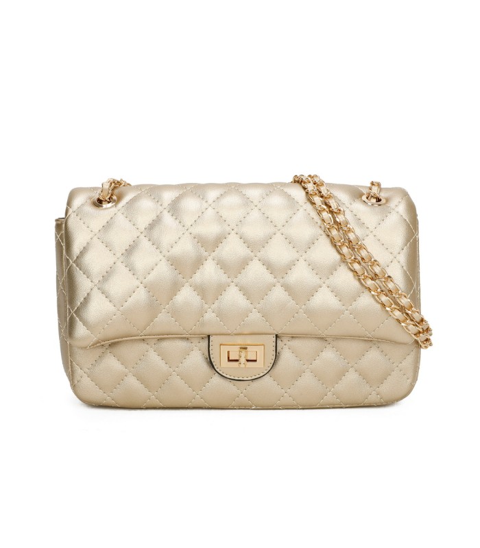 T11485 - Bolso bandolera y de hombro estilo baguette con cierre de pestillo y cadena dorada