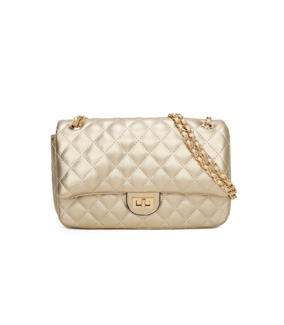 T11485 - Bolso bandolera y de hombro estilo baguette con cierre de pestillo y cadena dorada