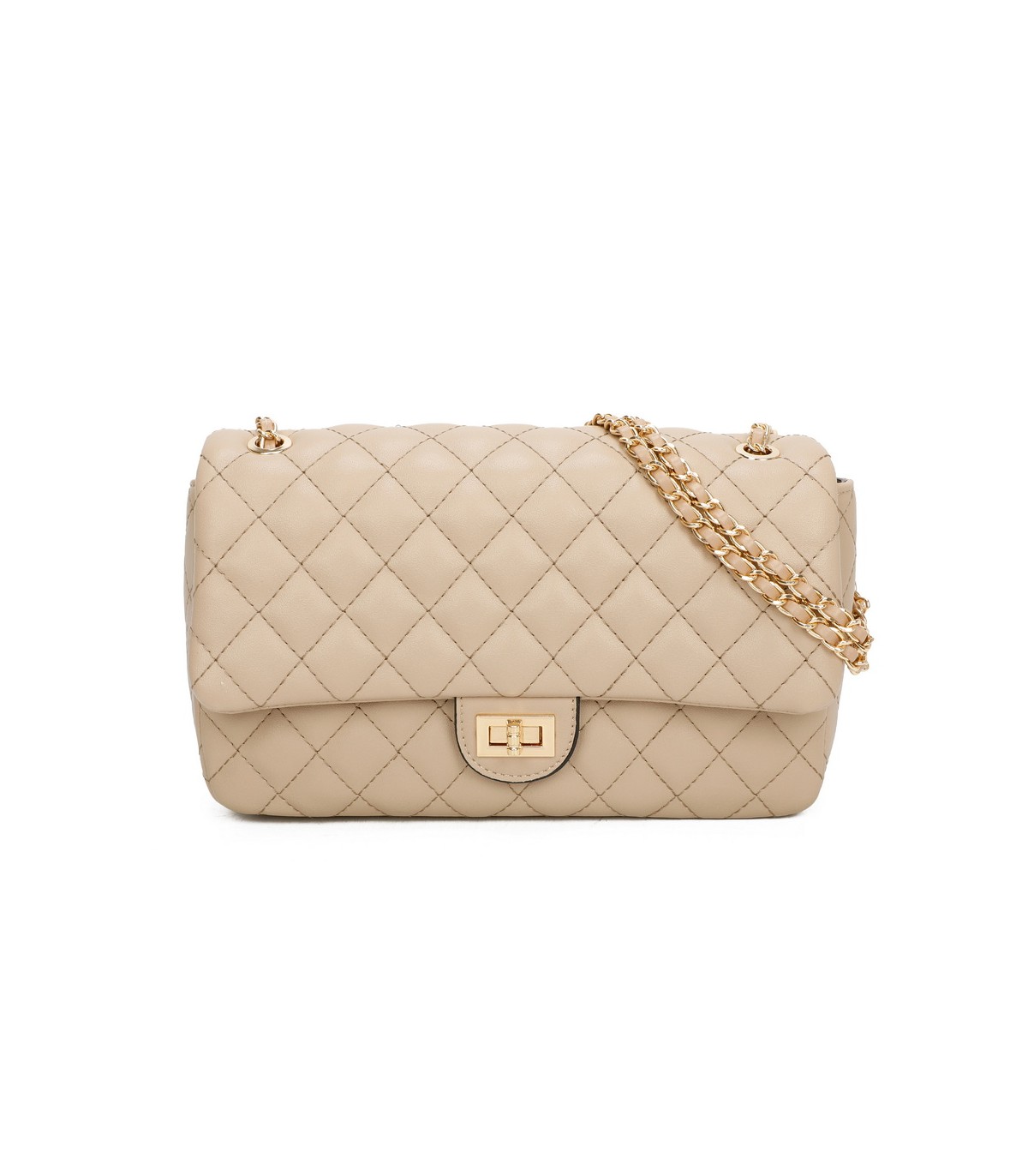 T11485 - Bolso bandolera y de hombro estilo baguette con cierre de pestillo y cadena dorada