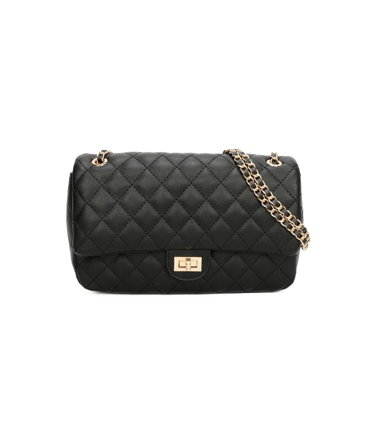 T11485 - Bolso bandolera y de hombro estilo baguette con cierre de pestillo y cadena dorada