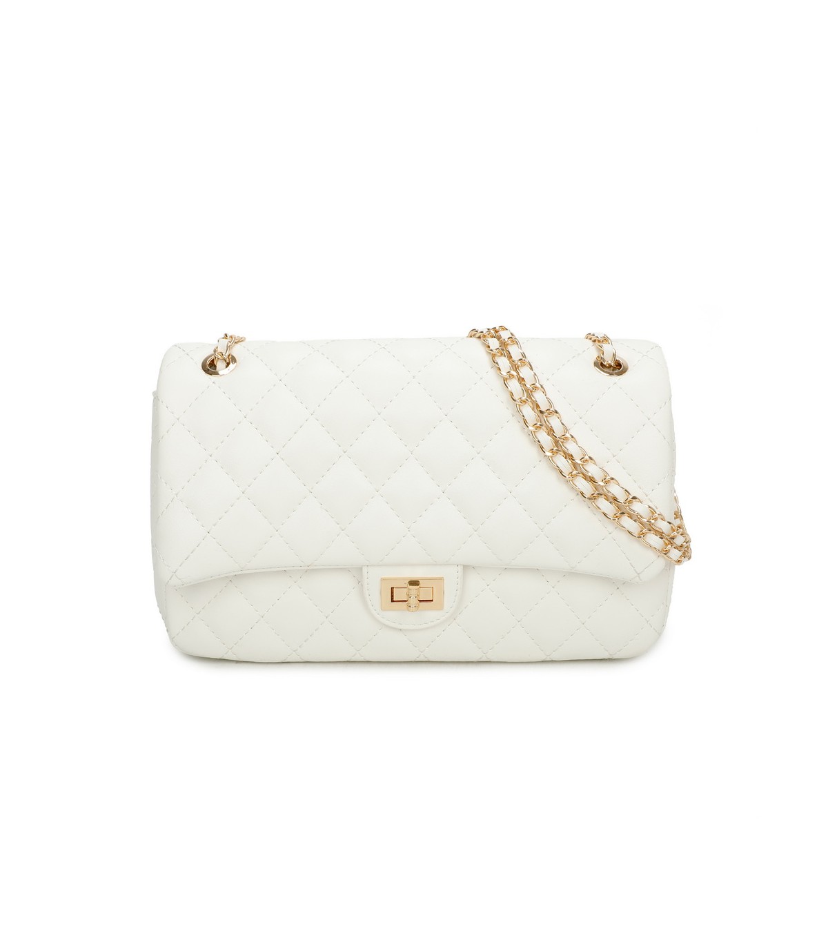 T11485 - Bolso bandolera y de hombro estilo baguette con cierre de pestillo y cadena dorada