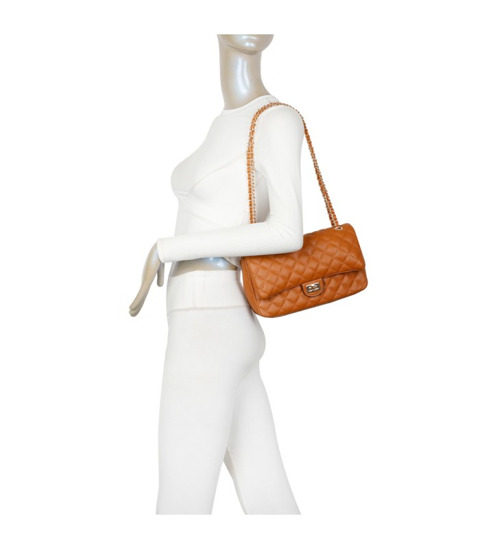 T11485 - Bolso bandolera y de hombro estilo baguette con cierre de pestillo y cadena dorada