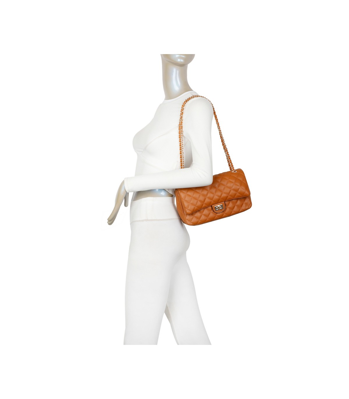 T11485 - Bolso bandolera y de hombro estilo baguette con cierre de pestillo y cadena dorada