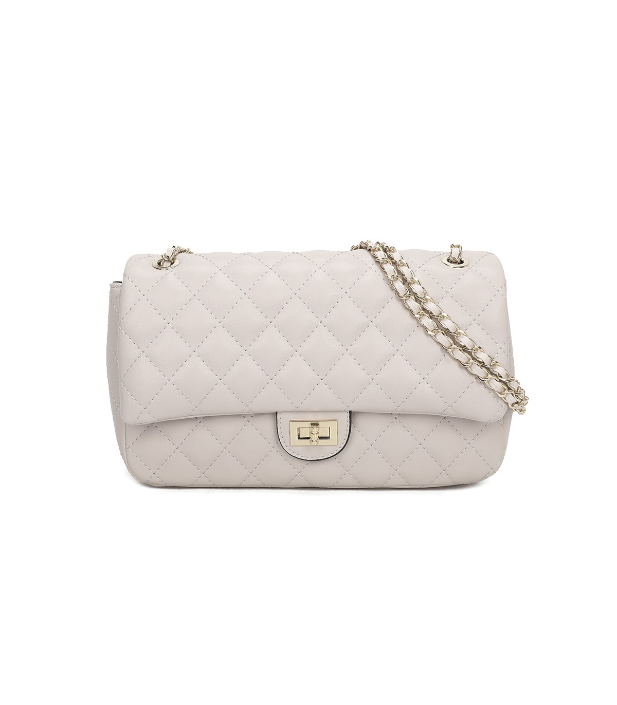 T11485 - Bolso bandolera y de hombro estilo baguette con cierre de pestillo y cadena dorada