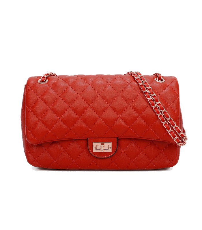 T11485 - Bolso bandolera y de hombro estilo baguette con cierre de pestillo y cadena dorada