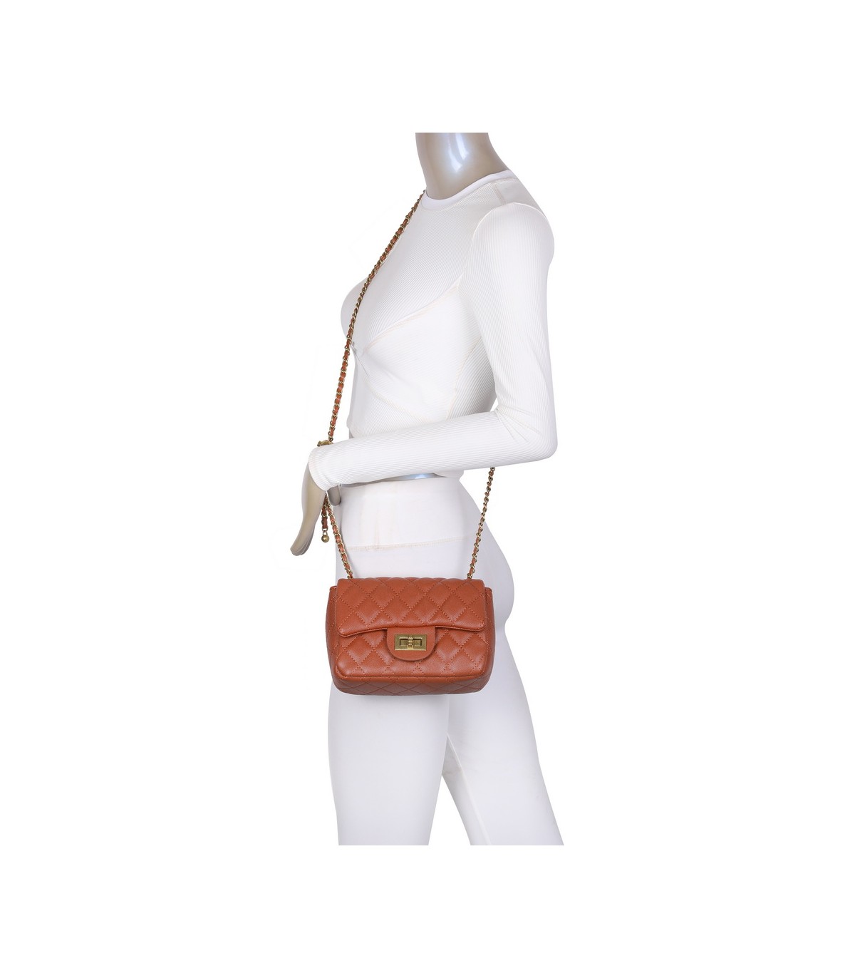 T11504 - Bolso bandolera con cadena dorada y cierre de pestillo