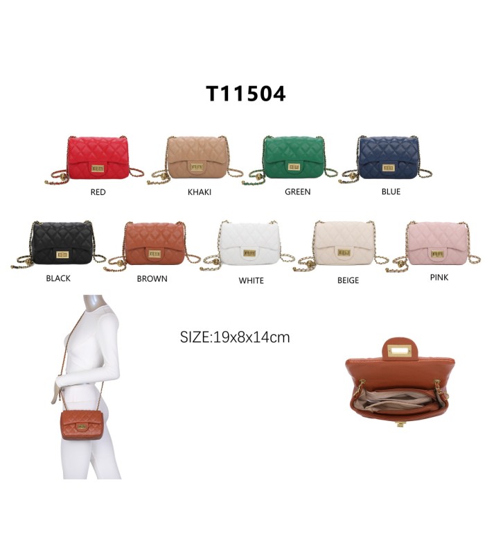 T11504 - Bolso bandolera con cadena dorada y cierre de pestillo