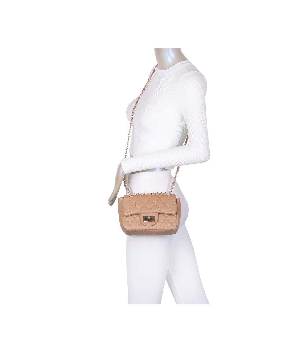 T11506 - Bolso bandolera con cadena dorada y cierre de pestillo