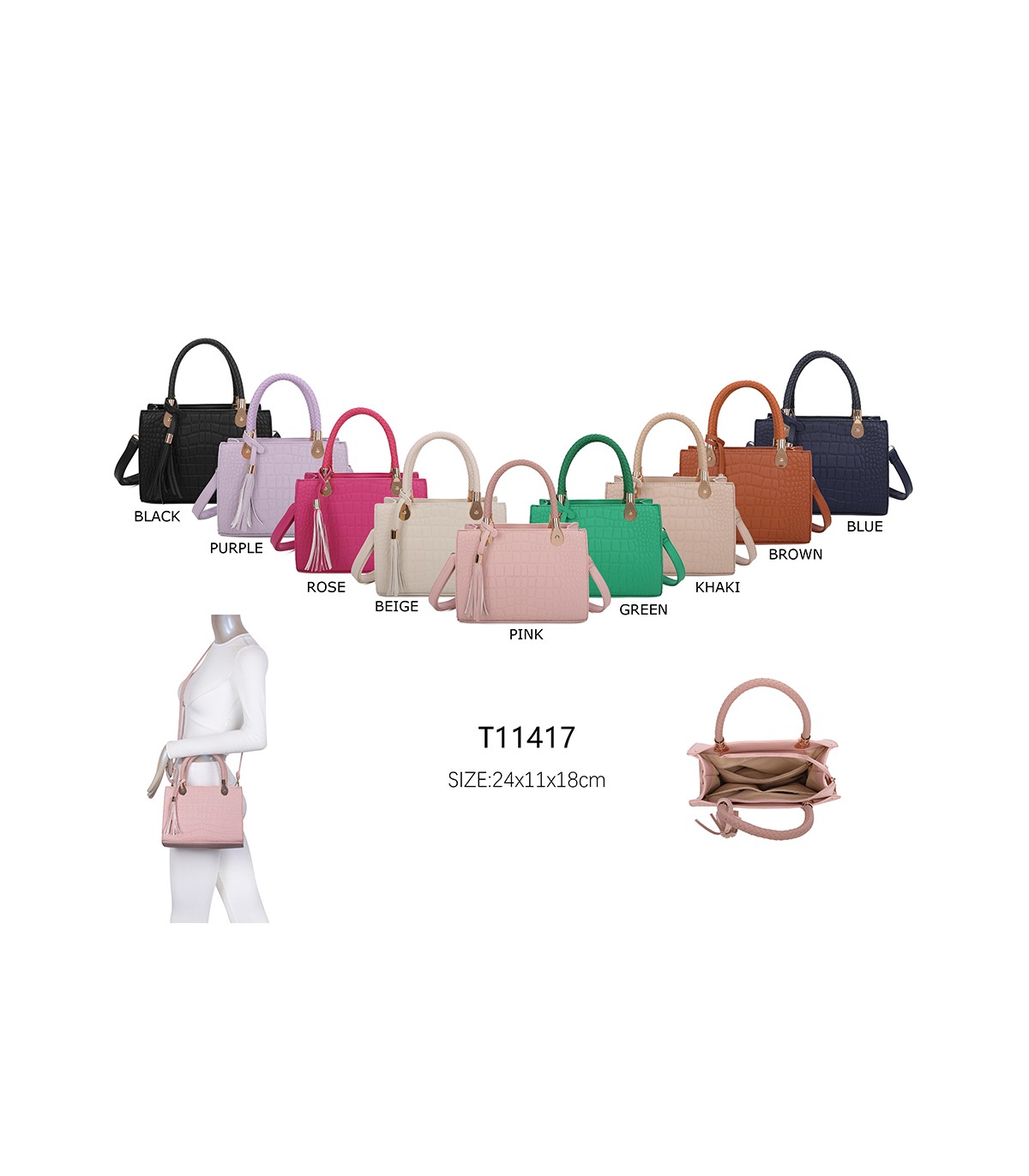 T11417 - Bolso bandolera para mujer con adorno de borla