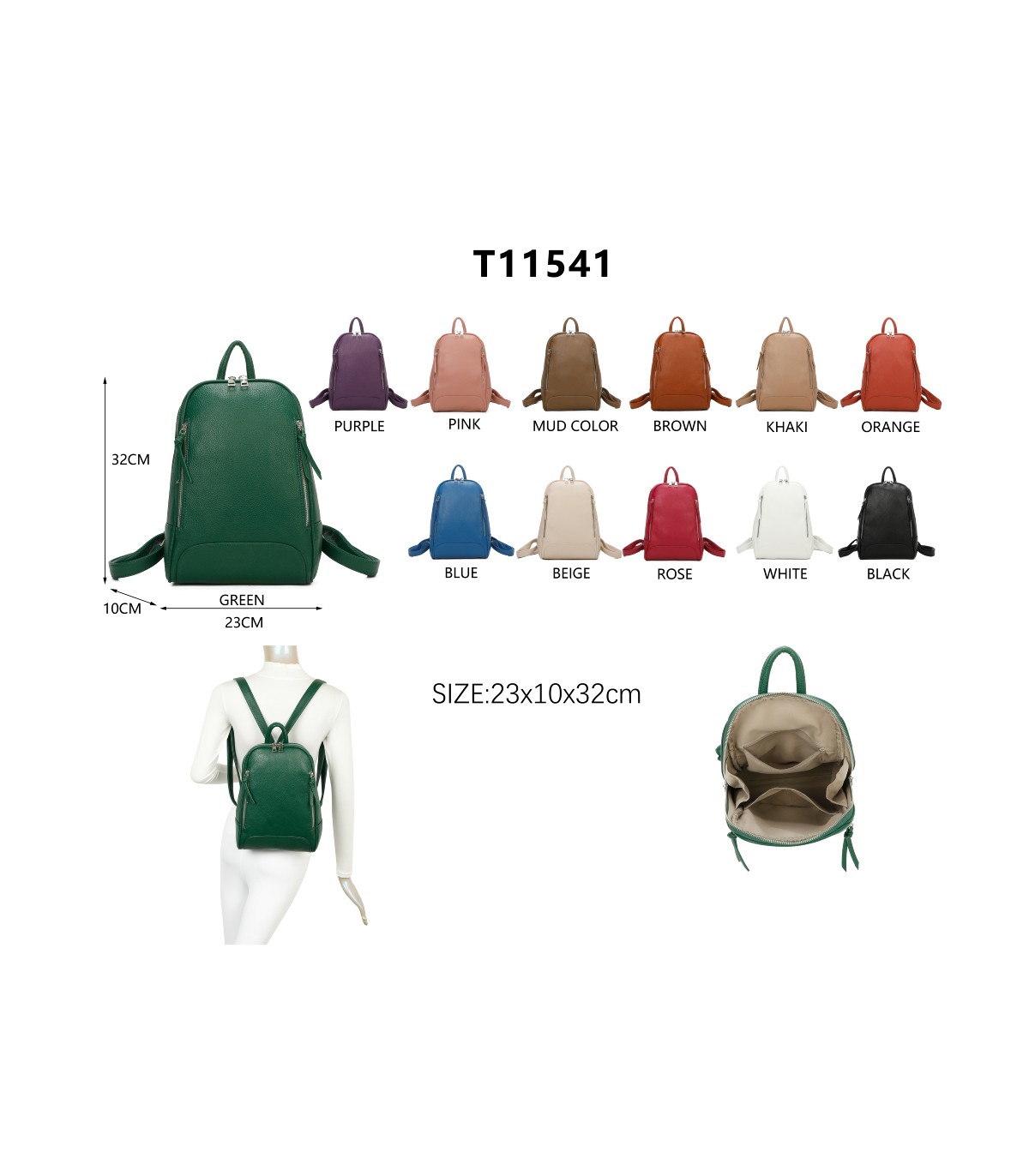 T11541 - Mochila con cremallera y bolsillo trasero