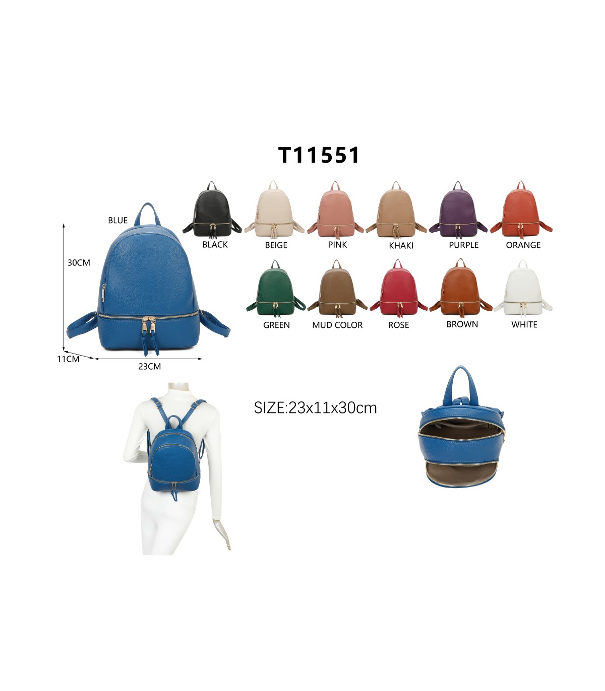 T11551 - Mochila con bolsillo frontal y cremallera