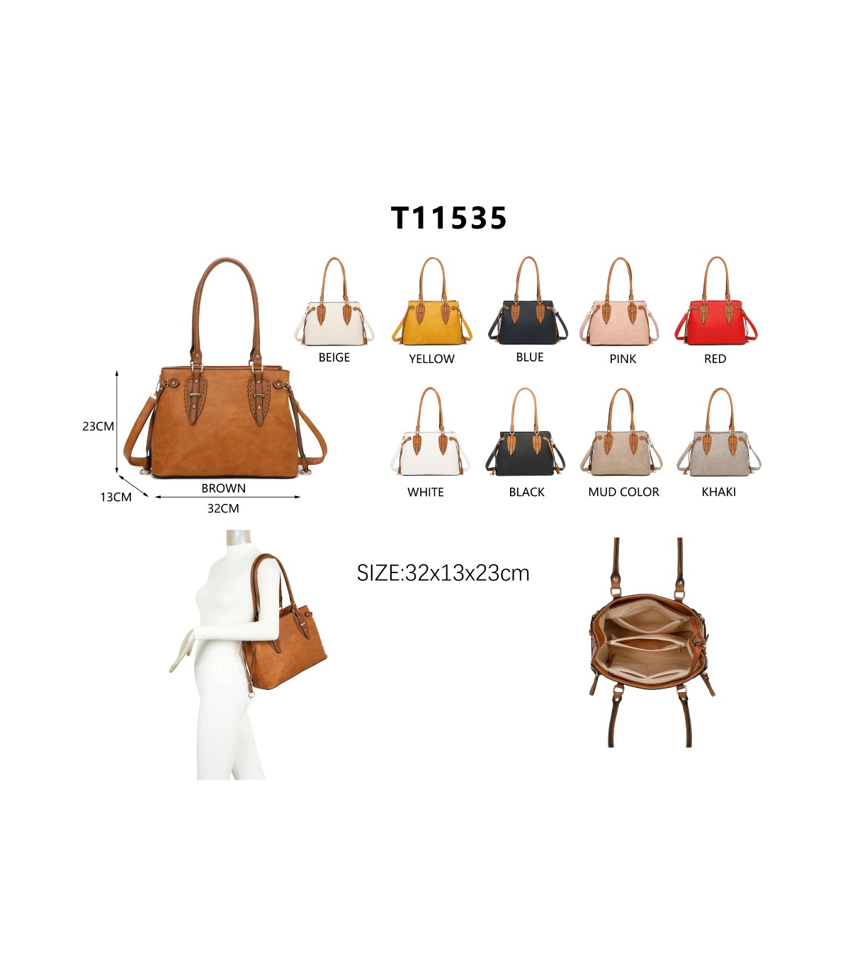 T11535 - Bolso de asa larga con bolsillo trasero con cremallera
