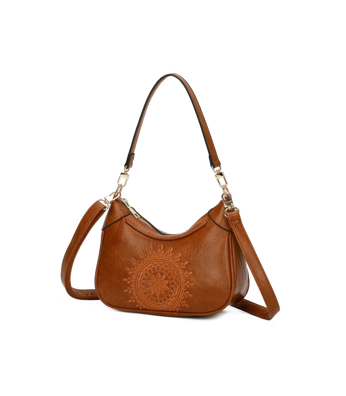 T11522 - Bolso bandolera estilo hobo con mandala bordado