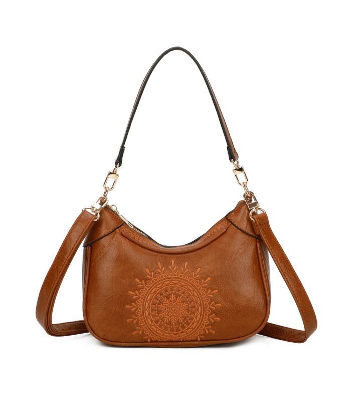 T11522 - Bolso bandolera estilo hobo con mandala bordado